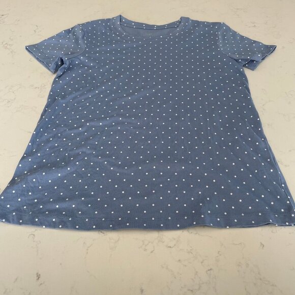 Ecothreads Casual SS Crew Neck 100% Organic Cotton Polka Dot Top Blue White Sz S - Picture 2 of 8